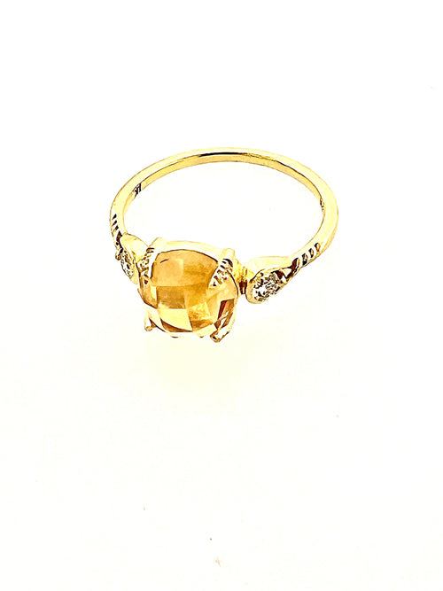 Affinity 18kt Yellow Gold Round Checkerboard Cut 8x8mm Citrine and Diamond Ring