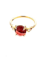 Affinity 18kt Yellow Gold Round Checkerboard Cut 8x8mm Garnet and Diamond Ring