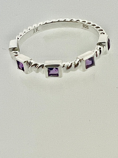 Affinity Sterling Silver Twist Stackable Band with Princess Cut Amethyst