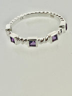 Affinity Sterling Silver Twist Stackable Band with Princess Cut Amethyst