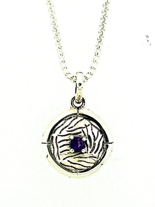Structure Sterling Silver 3mm Amethyst Pendant with Chain