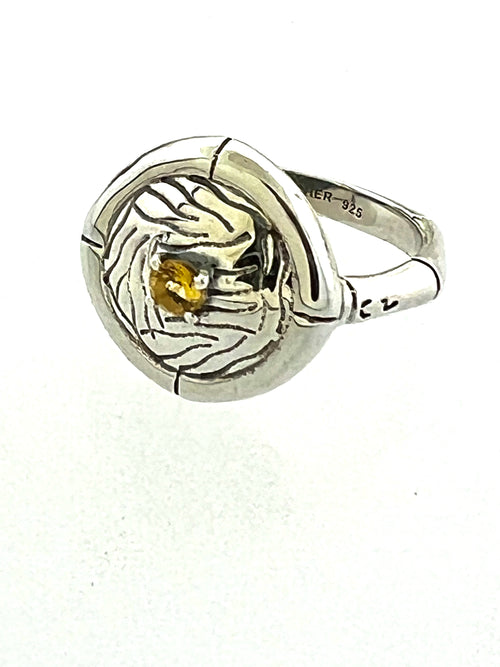Structure Sterling Silver 3mm Citrine Round Ring