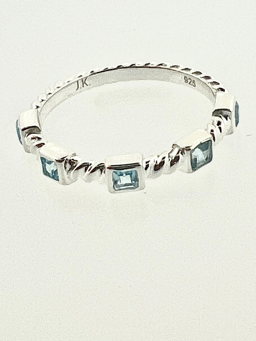Affinity Sterling Silver Twist Stackable Band with Princess Cut Swiss Blue Topaz