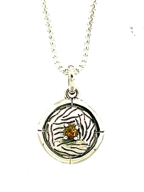 Structure Sterling Silver 3mm Citrine Pendant with Chain