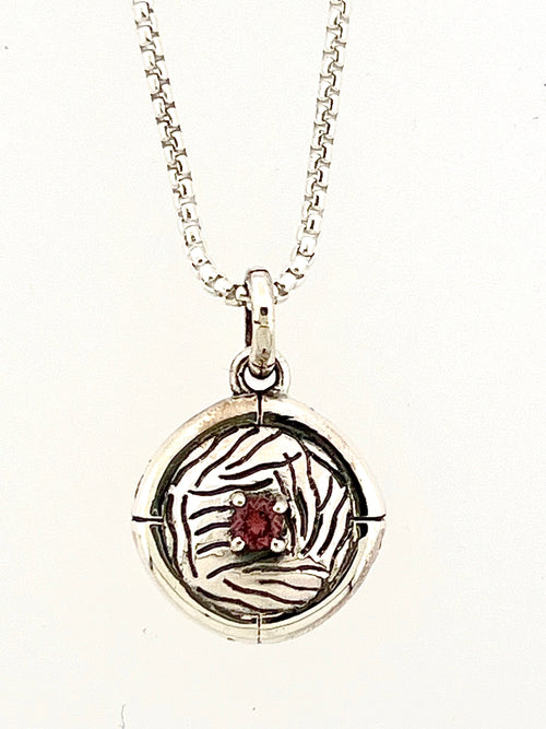 Structure Sterling Silver 3mm Garnet Pendant with Chain