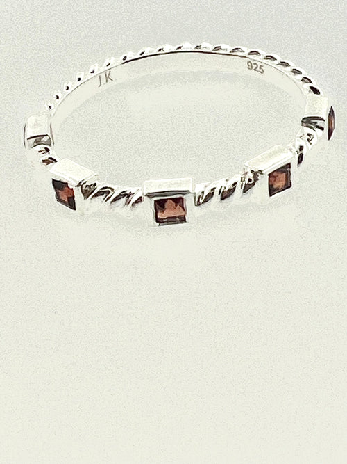Affinity Sterling Silver Twist Stackable Band with Princess Cut Garnet
