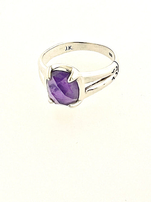 Structure Sterling Silver 8x10mm Cushion Checkboard Cut Amethyst Ring