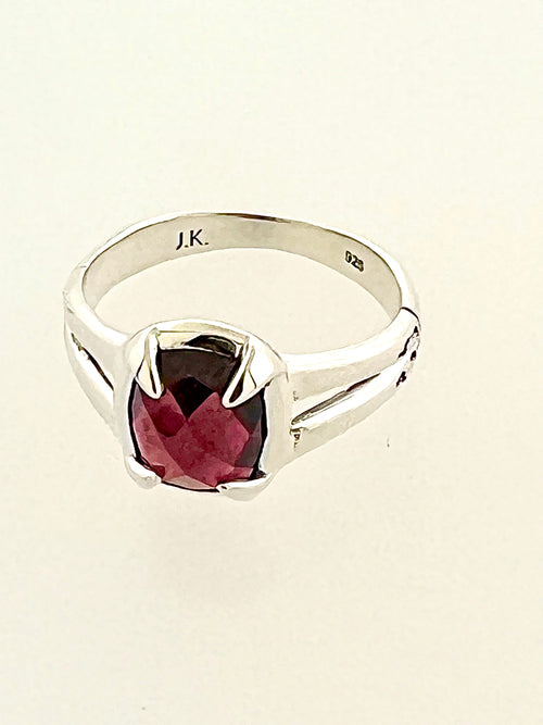 Structure Sterling Silver 8x10mm Cushion Checkerboard Cut Garnet Ring