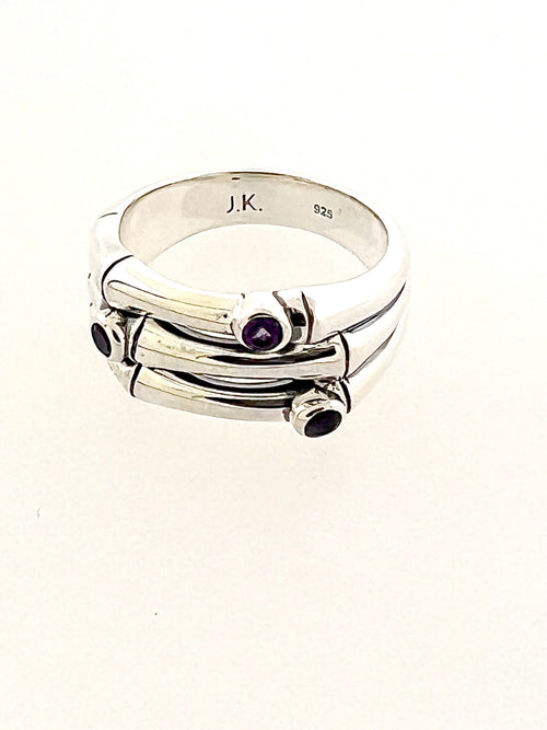 Structure Sterling Silver Triple Band Amethyst Ring