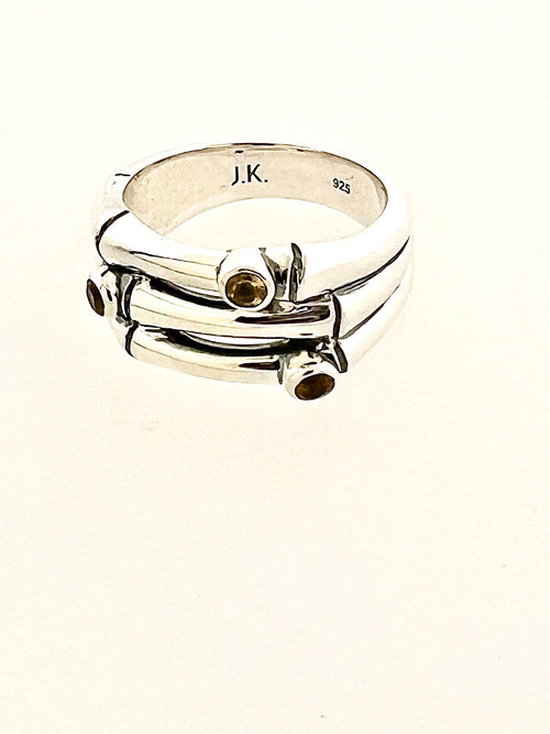 Structure Sterling Silver Triple Band Citrine Ring