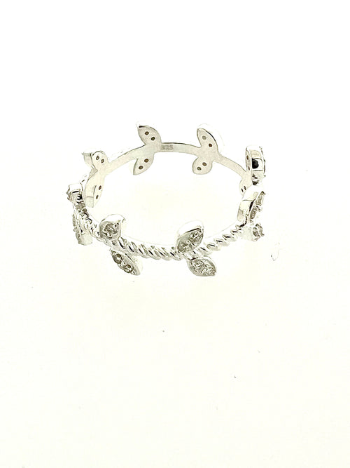 Leaf Sterling Silver Diamond Eternity Band