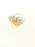 Leaf Sterling Silver Citrine & Diamond Ring