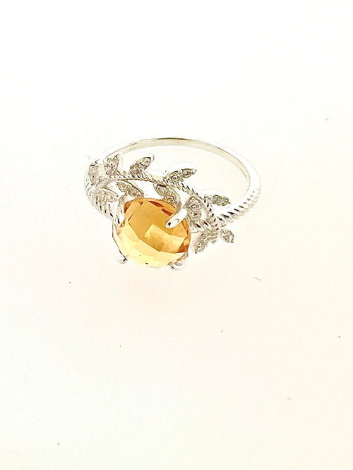 Leaf Sterling Silver Citrine & Diamond Ring