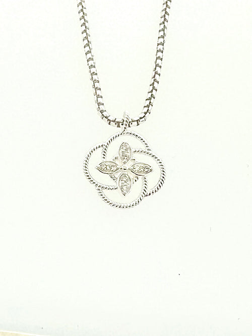 Leaf Sterling Silver Diamond Pendant