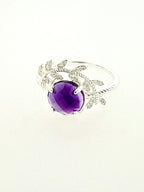 Leaf Sterling Silver Amethyst & Diamond Ring