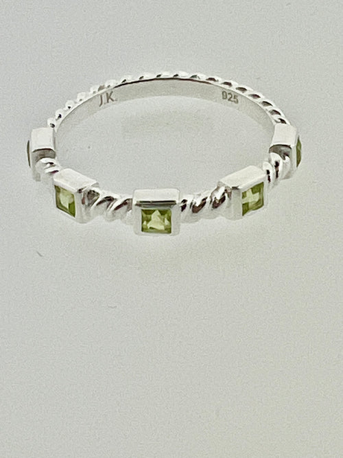 Affinity Sterling Silver Twist Stackable Band with Princess Cut Peridot