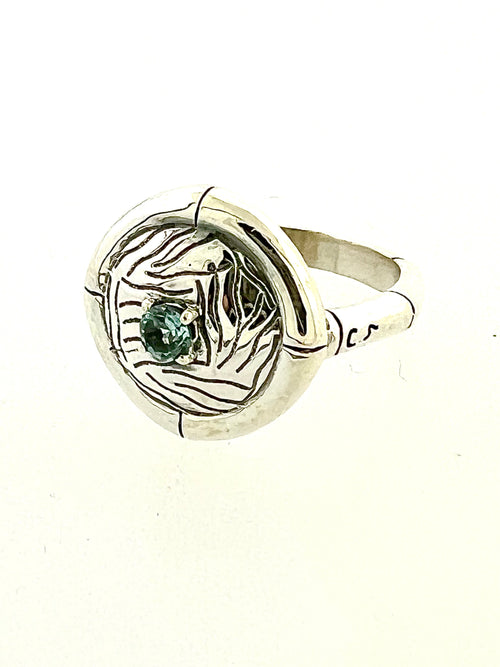Structure Sterling Silver 3mm Blue Topaz Round Ring