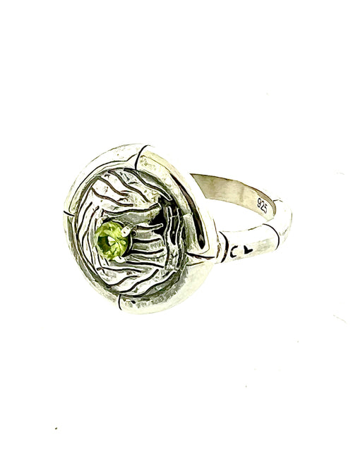 Structure Sterling Silver 3mm Peridot Round Ring
