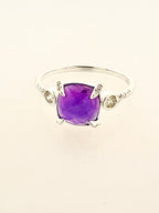 Affinity Sterling Silver Cushion Checkerboard Cut 8x8mm Amethyst and Diamond Ring