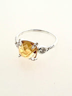 Affinity Sterling Silver Cushion Checkerboard Cut 8x8mm Citrine and Diamond Ring