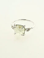 Affinity Sterling Silver Cushion Checkerboard Cut 8x8mm Green Amethyst and Diamond Ring