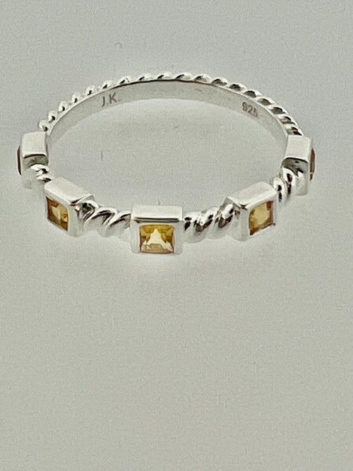 Affinity Sterling Silver Twist Stackable Band with Princess Cut Citrine