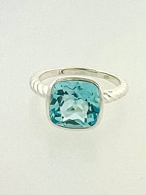 Affinity Ring with 10 x10 mm Cushion Sky Blue Topaz